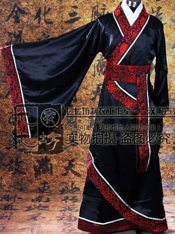 【唐装・漢服ー男】　男性用　漢服華服古装　黒×赤　巻きコート