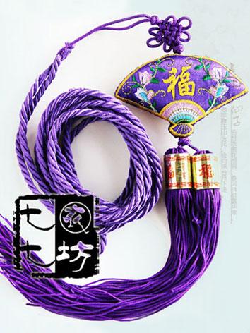 【漢服華服古装用ー飾り】　紫色太い腰巻糸　扇子柄