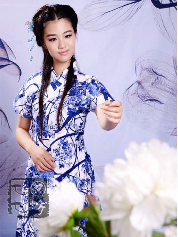 【唐装・漢服ー女】華服古装　 中国style 相思　青い　タイプ2