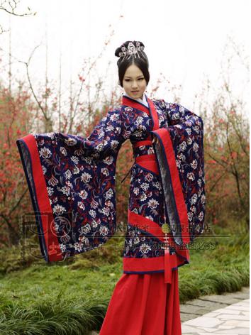 OZZON - 本草綱目 青花瓷 刺繍斜襟清漢女 白青色トプッス 中国伝統衣装