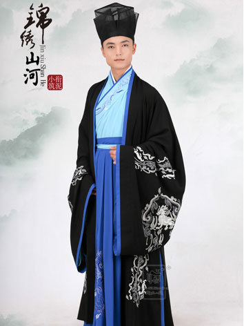 大浪淘金披風 黒青金色アウター　中国伝統衣装　明製漢服　着物和服　織錦　西陣織