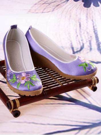 【漢服華服古装用ーチャイナ靴】民族スタイル 刺繍　女性  紫色　ハイヒール靴