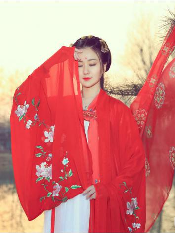 【唐装・漢服ー女】華服古装 清朝服 演出服 撮影服 女性用 夢芙蓉三 羽織 赤色