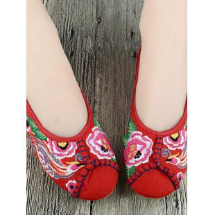 【漢服華服古装用ーチャイナ靴】民族スタイル 刺繍 女性用 靴 赤色 ピンク色 ブルー 絹 綿