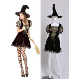 【ハロウィン衣装ー女】コスプレ衣装 cosplay 変装 仮装 イベント 大人用 ﾜﾝﾋﾟｰｽ 帽子 黒色 巫女