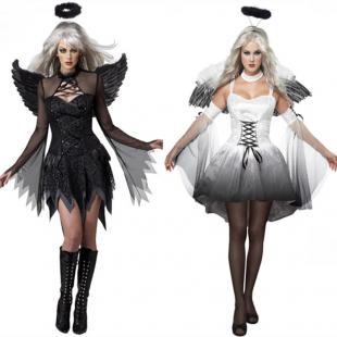【ハロウィン衣装ー女】コスプレ衣装 女 cosplay 変装 仮装 イベント 大人用 天使 悪魔 ドレス 黒色 白色