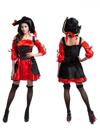 【ハロウィン衣装ー女】コスプレ衣装 女 cosplay 変装 仮装 イベント 大人用 海賊 赤色 ドレス
