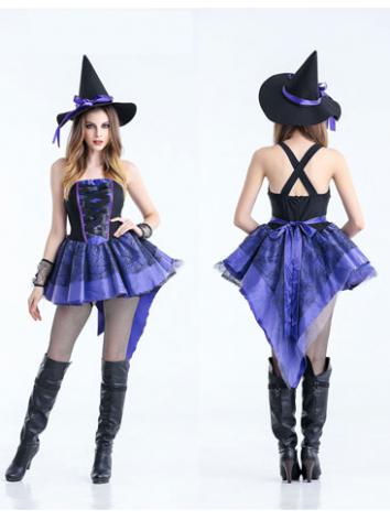 【ハロウィン衣装ー女】コスプレ衣装 女 cosplay 変装 仮装 イベント 大人用 巫女 魔女 魔法 紫色 黒色
