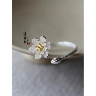 【【漢服華服古装用ー飾り物】手作り 女性用 指輪 シルバー 花 2.5g