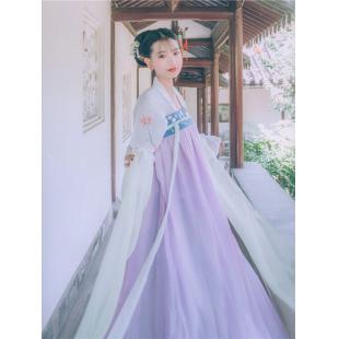 【唐装・漢服ー女】中華服古装 唐朝服 演出服 撮影服 女性用 シフオン 白色 紫色