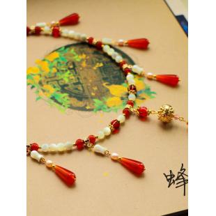 【漢服華服古装用ー飾り物】女性用 首輪 ネックレス 貝殻 瑠璃 瑪瑙 パール