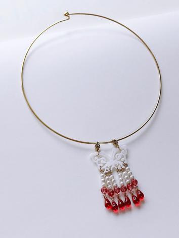 【漢服華服古装用ー飾り物】女性用 首輪 ネックレス 貝殻 水晶 銅 赤色