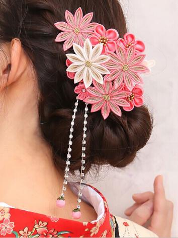 【漢服華服古装用ー飾り物】女性用 髪飾り 手作り 櫛 和風 和服用 ピンク 花