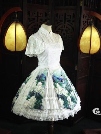 販売終了中華風 中華服古装 Lolita ﾜﾝﾋﾟｰｽ 緑色 ブルー レース