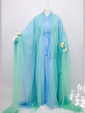 【古風漢服ー女男】オリジナル 男女通用 コスプレ キャラクター 紗 ブルー 緑色 セット