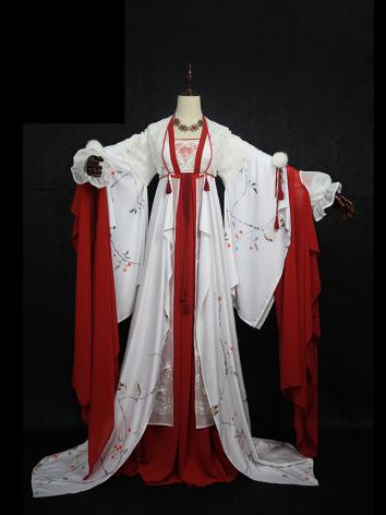 【古風漢服ー女】オリジナル 女性用 コスプレ キャラクター 白色 赤色 四点セット