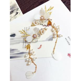 【漢服華服古装用ー飾り物】女性用 髪飾り ヘアピン 貝殻 銅 パール 花