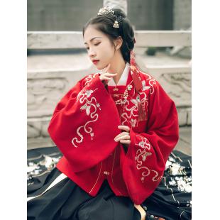 【唐装・漢服ー女】中華服古装 唐朝服 演出服 撮影服 女性用 刺繍 赤色 黒色 龍