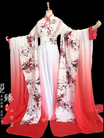 【古風漢服ー女】オリジナル 女性用 コスプレ キャラクター 赤色 白色 レース シフオン 梅柄