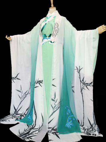 【古風漢服ー男女】オリジナル 男女通用 コスプレ キャラクター シフオン プリント 白 緑 竹