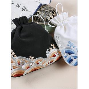 【漢服用道具】チャイナ風 衣装周辺 飾り小物 財布 かばん 布 刺繍 黒色 白色