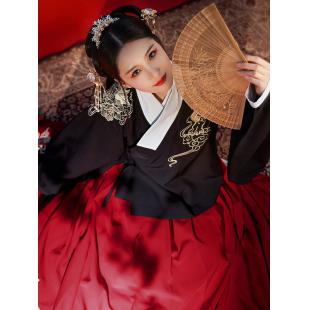 【唐装・漢服ー女】中華服古装 唐朝服 演出服 撮影服 刺繍 黒色 白色 赤色