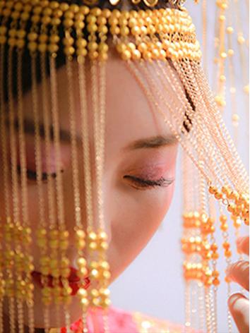 【漢服華服古装用ー飾り物】女性用 手作り 髪飾り ベール フリンジ ゴールド色 合金