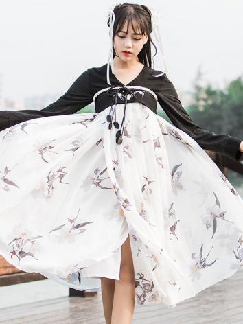 【唐装・漢服ー女】中華服古装 唐朝服 演出服 撮影服 女性用 刺繍 黒色 白色