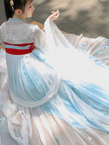 【唐装・漢服ー女】中華服古装 唐朝服 演出服 撮影服 女性用 刺繍 白色 ブルー