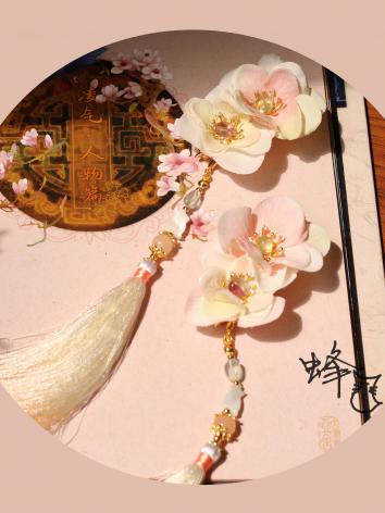 【漢服華服古装用ー飾り物】女性用 手作り 髪飾り ヘアピン 絹 貝殻 銅 花 ピンク