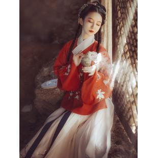 【唐装・漢服ー女】中華服古装 唐朝服 演出服 撮影服 女性用 刺繍 赤色 白色