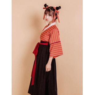【改良漢服ー女】復古 チャイナ服 民族衣装 演出服 撮影服 オレンジ 黒色