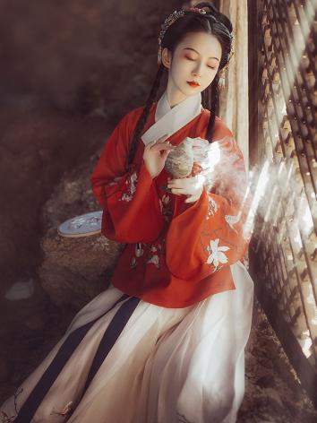 【唐装・漢服ー女】中華服古装 唐朝服 演出服 撮影服 女性用 刺繍 赤色 白色