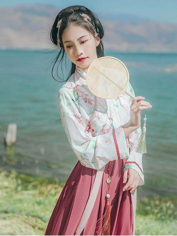 【唐装・漢服ー女】中華服古装 唐朝服 演出服 撮影服 女性用 刺繍 白色 赤色