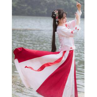 【唐装・漢服ー女】中華服古装 唐朝服 演出服 撮影服 女性用 刺繍 ピンク 白色 赤色