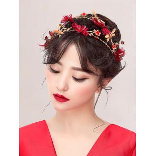 【アクセサリーー飾り物】女性用 髪飾り 花 赤色 ヘアピン ウエディングドレス パーティー 宴会