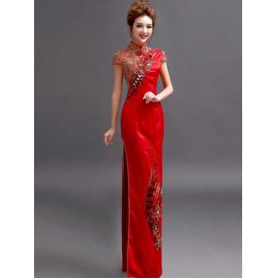【ウエディングドレス】女性用 赤色 カラードレス チャイナドレス 結婚式 刺繍 宴会 忘年会