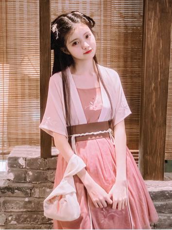 【改良漢服ー女】復古 チャイナ服 民族衣装 演出服 撮影服 刺繍 ピンク