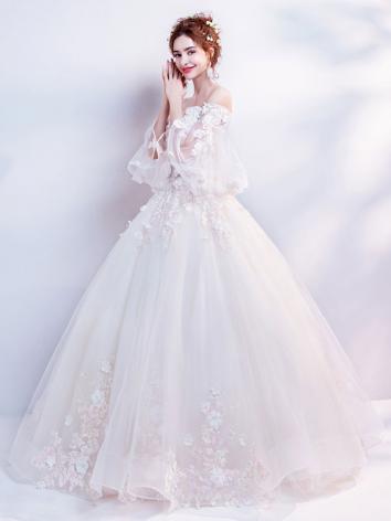 【ウエディングドレス】女性用 Aライン 白色 結婚式 演奏会 宴会 パーティー ホワイト 床付く 刺繍