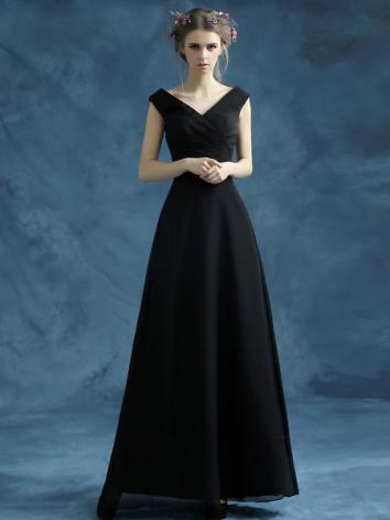 【ウエディングドレス】女性用 スレンダータイプ カラードレス 黒色 結婚式 演奏会 宴会 パーティー 床付く シフオン