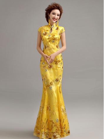 【ウエディングドレス】女性用 黄色 カラードレス チャ...