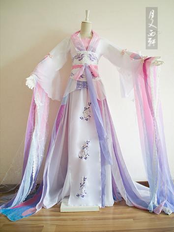 【古風漢服ー女】オリジナル 女性用 コスプレ キャラクター シフオン 紗 白色 ピンク 紫色 五点
