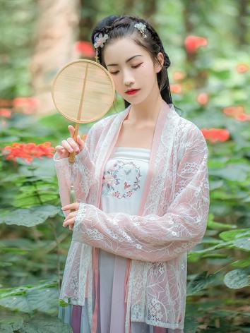 【唐装・漢服ー女】中華服古装 唐朝服 演出服 撮影服 女性用 刺繍 ピンク 白色