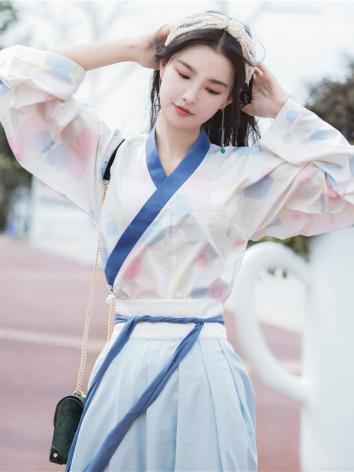 【唐装・漢服ー女】中華服古装 唐朝服 演出服 撮影服 女性用 白色 ブルー 二点