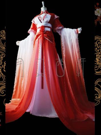 【古風漢服ー女】オリジナル 女性用 コスプレ キャラクター シフオン レッド ホワイト 五点