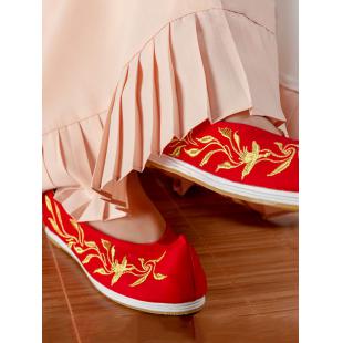 【漢服華服古装用ーチャイナ靴】民族 漢服 女性用 刺繍 赤色 レッド きいろ