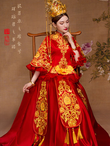 花鳥圖 清漢女刺繍氅衣 赤黒色アウター 中国伝統衣装 漢服 中華風 結婚