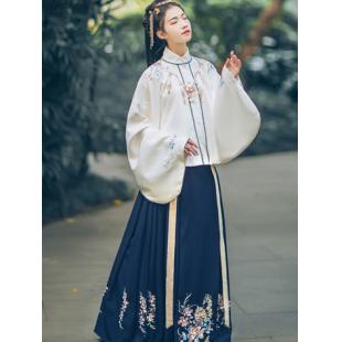 【中華服】唐装 漢服 明時代服 演出服 撮影服 上着+スカート ホワイト HAQ102