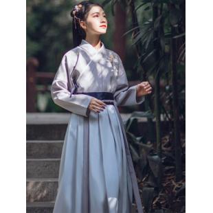 【中華服】唐装 漢服 明時代服 演出服 撮影服 上着+スカート 紫+灰色  HTZ002