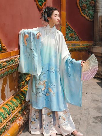 【中華服】唐装 漢服 刺繍 唐時代服 セット 女性 ブルー  演出服 撮影服